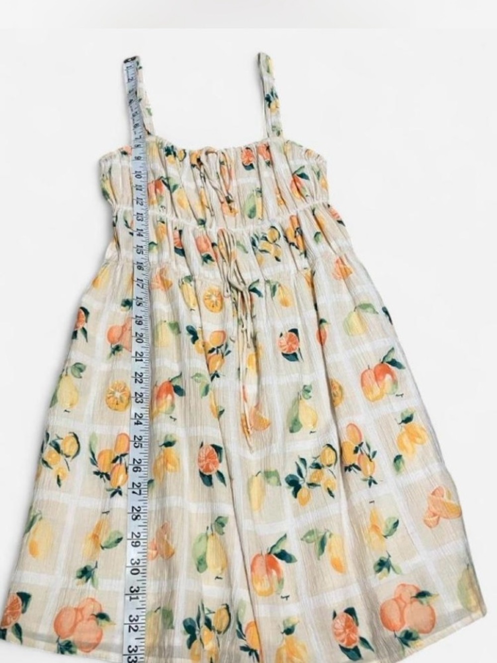 Abercrombie & Fitch Ruched Cream Floral Tie-Front Dress with Citrus Accents - Picture 4 of 6